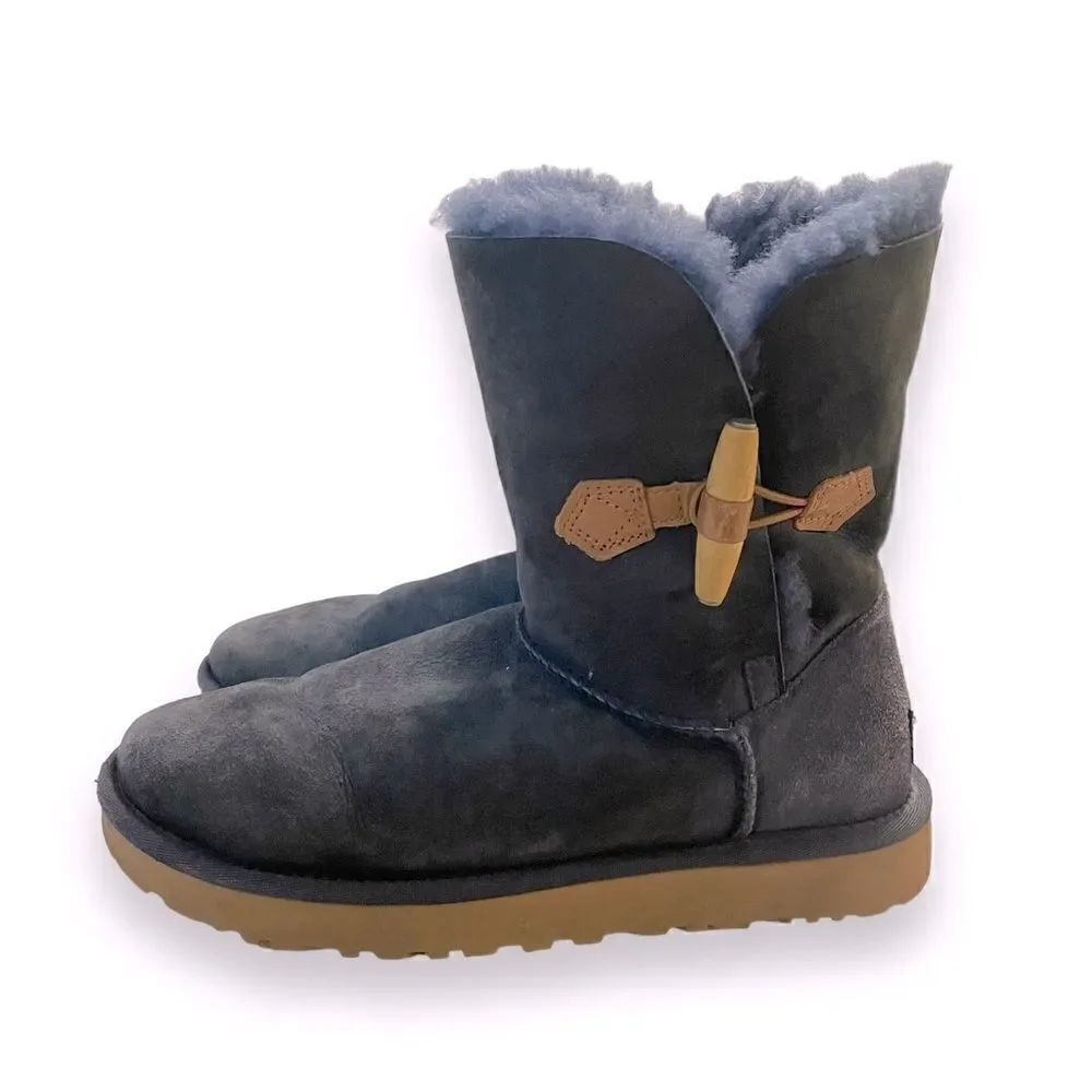 UGG Keely Short Boots Navy Blue Suede Toggle